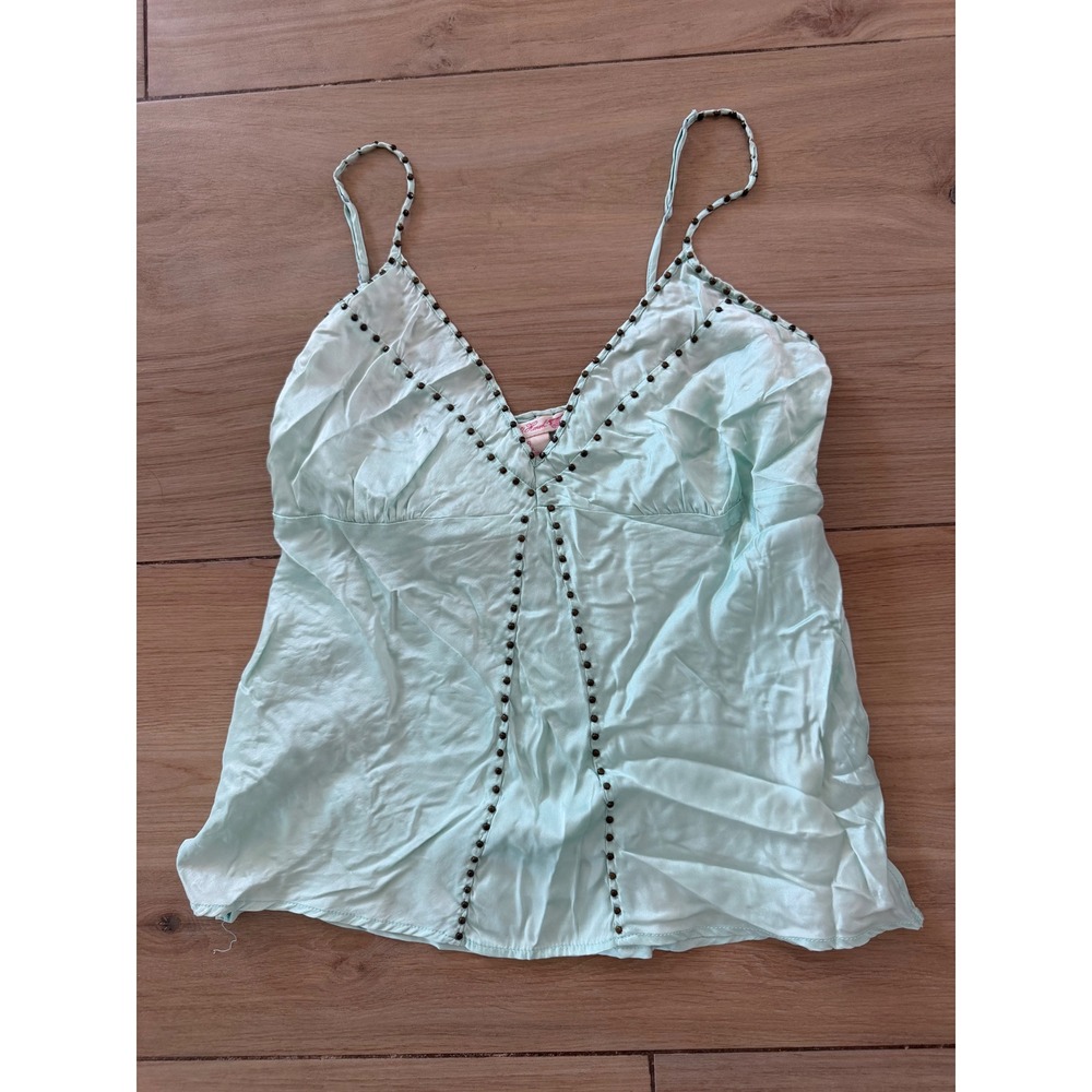 Gold Hawk Mint Green 100% Silk Studded V-Neck Cami Top Small